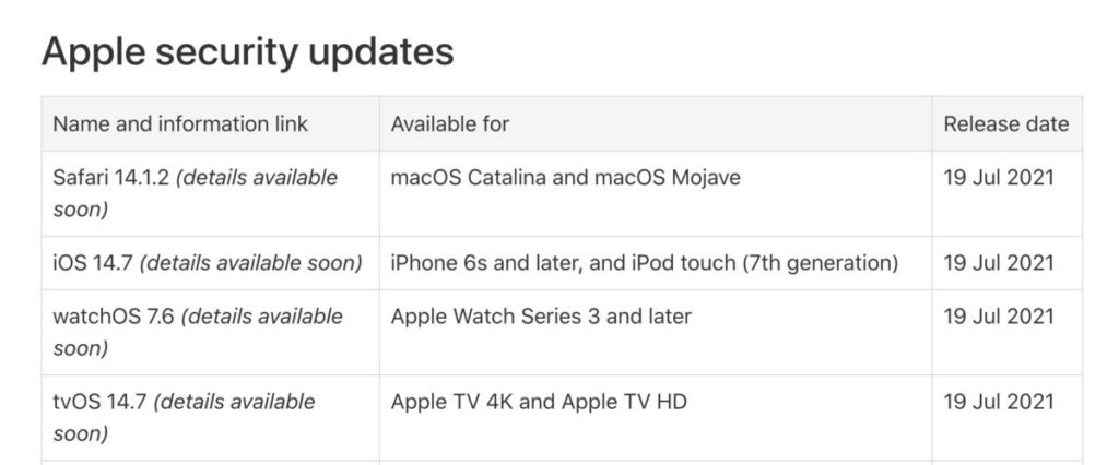 截至撰稿時，Apple 還未發表 iOS 14.7 的保安更新細節。