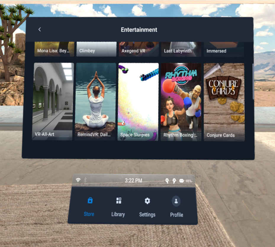 雖然 Vive Focus 3 以商業應用為主，不過一樣提供輕鬆的娛樂，甚至同樣可以登入 VIVEPORT 和 SteamVR 。