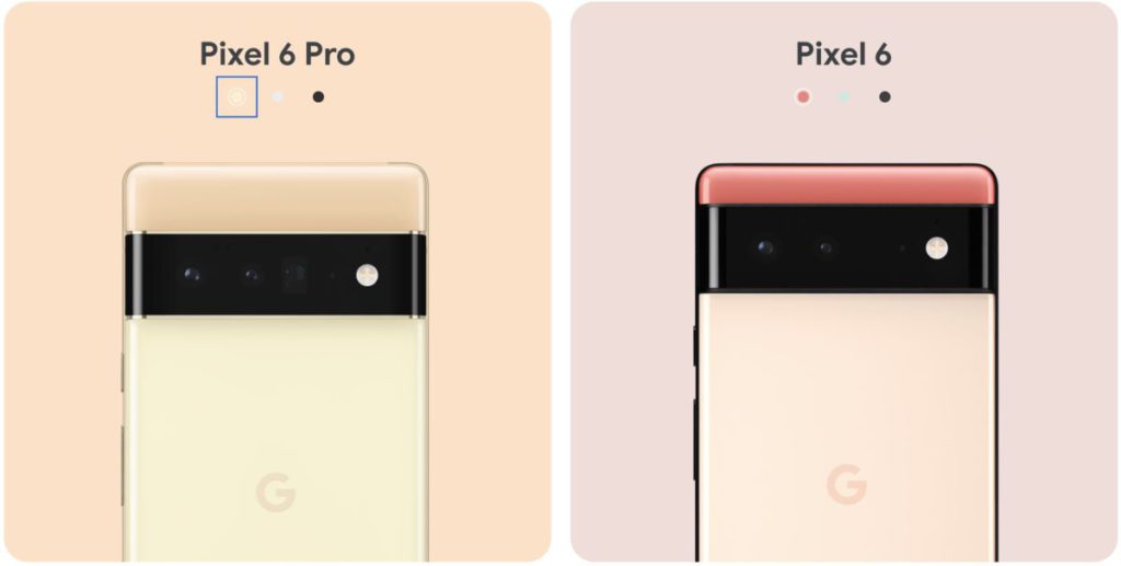 Pixel 6 與 6 Pro 各有三種配色選擇。