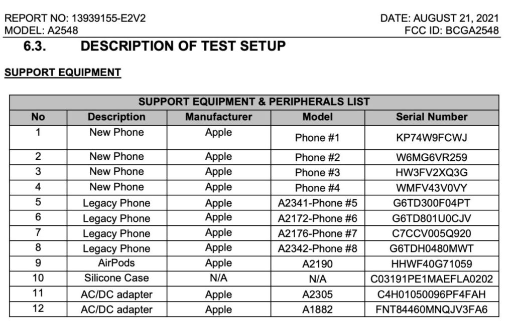 在測試報告文件中，Apple 標出會有 4 款新手機支援那 MagSafe 充電器，並將 4 款 iPhone 12 列為舊手機。