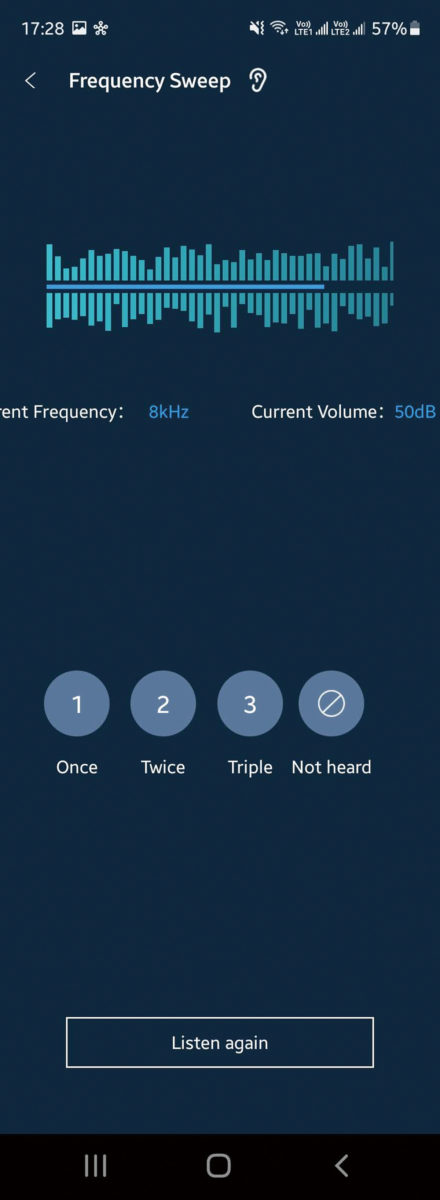 於 Personalized Mode 之中，程式會播放不同 Hz 數聲音，並要選擇聽到多少次，從而設定最合適用戶的 EQ 設定。