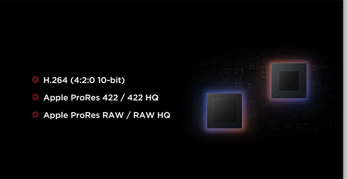 新機能支援 Apple ProRes RAW、ProRes 422 HQ、H.264 格式的影片錄製。