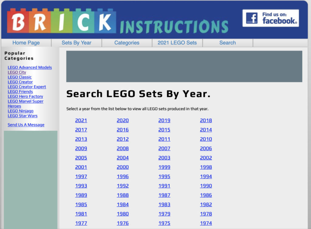 Brick Instructions收錄了歷代LEGO產品的 說明書，包括1989年之前的舊版積木說明書。