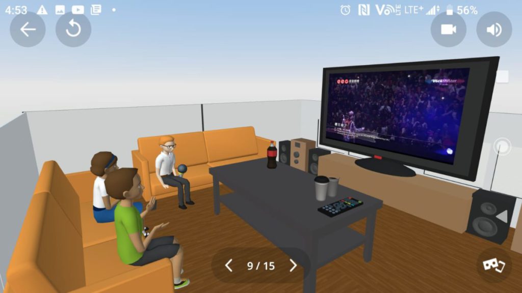 同學知道疫情下人們無法與朋友相聚，因此在「年輕 人部落」中設計了唱K 的場景，讓用家可以與朋友在VR 中相見。