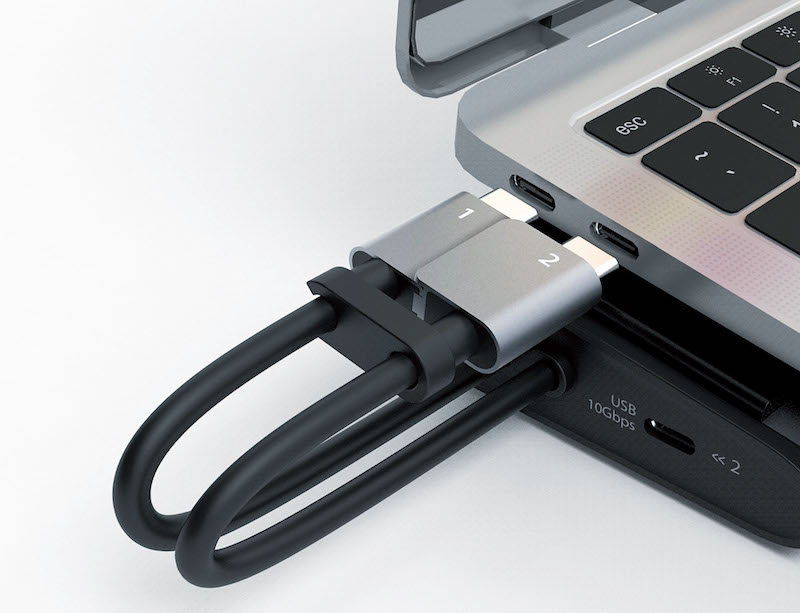 雙 USB-C Male Host Connector 設計，可對應MacBook Pro 及 MacBook Air 使用。