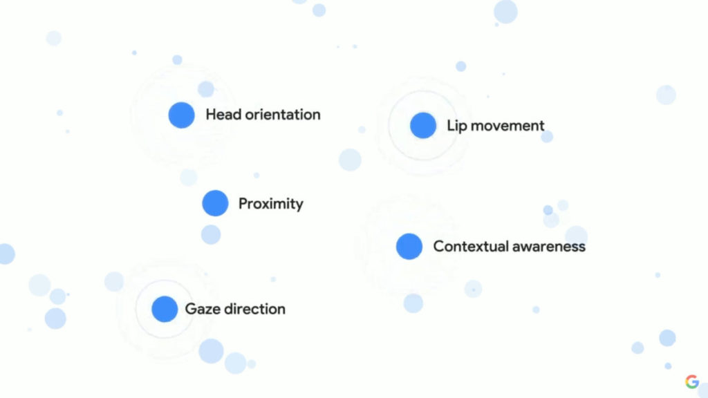 Google 的 Look and Talk 利用用戶頭部方向、接近度、凝視方向、嘴唇活動和語意感知等多項技術，來省去叫「Hey Google」的麻煩。