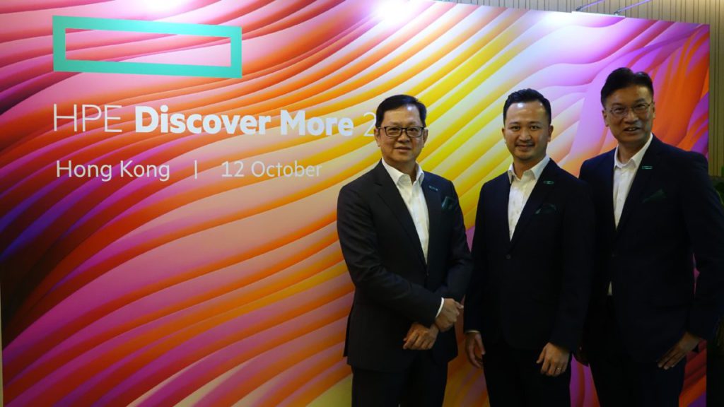 （左起）梁成琯、趙嘉俊及郭榮忠均表示， GreenLake 服務成功轉型，帶動香港業務增長。