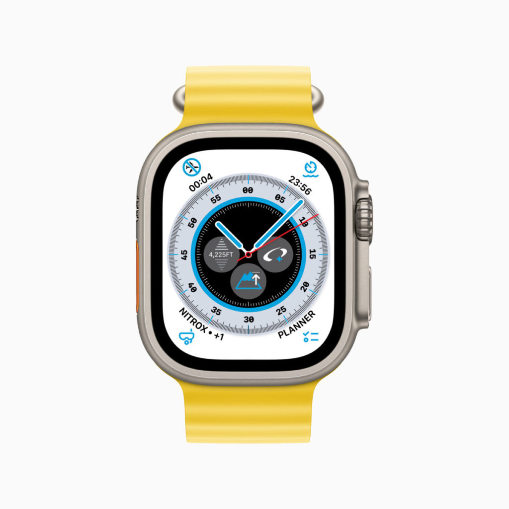 《Oceanic+》app 在 Apple Watch Ultra 上提供七種錶面複雜功能，包括禁飛時間、潛水計劃、水面時間等。