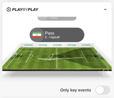 透過賽事畫面的 Play By Play 功能，可以圖像方式看到球員如何傳球推進。
