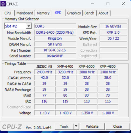 《CPU-Z》顯示產品的時脈、時序組態。