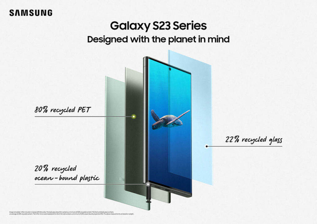 Samsung 表示 Galaxy S23 系列採用了比 Galaxy S22系列更多的回收材料製成。