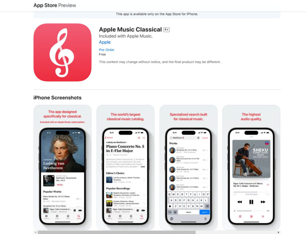 Apple 宣布全新的 Apple Music Classical 將於 3 月 28 日配合 iOS16.4 正式推出