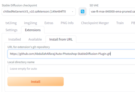 把地址貼到 WebUI Extensions 頁面的「Install from URL」裡，然後按「Install」掣開始安裝；