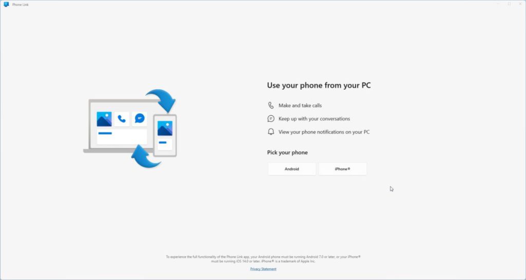 3. 開啟 Windows PC 的《Phone Link》應用，按「iPhone」按鈕；
