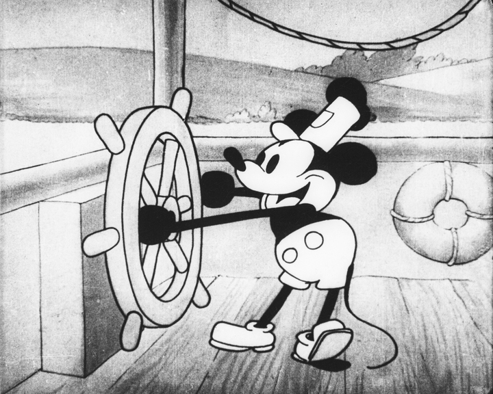 初代米奇老鼠藉著電影《Steamboat Willie（汽船威利號）》而成名。
