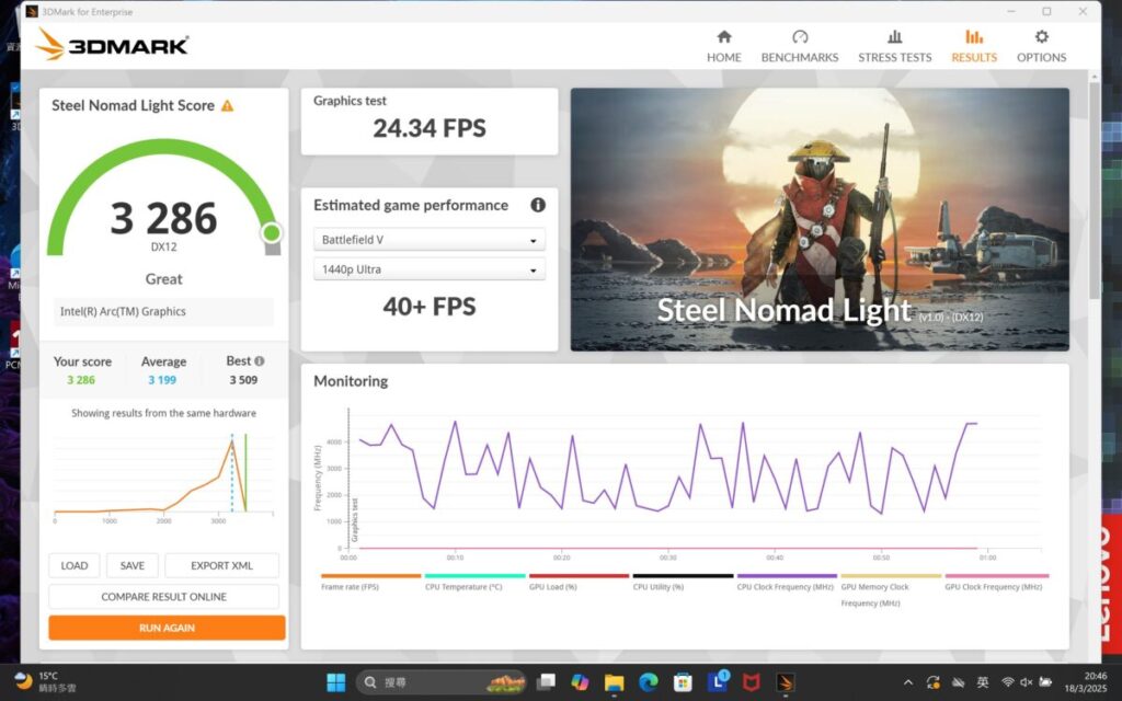 3DMark Steel Nomad Light 得分 3286