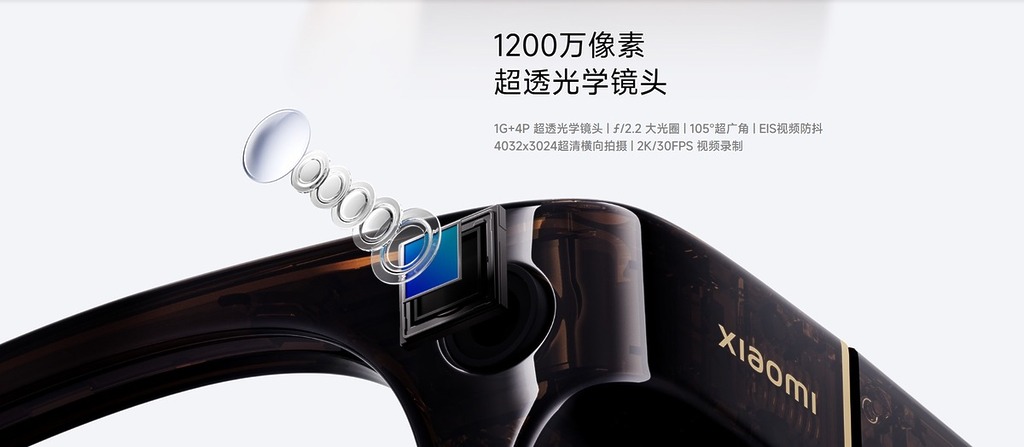 小米 AI 眼鏡鏡頭設於左眼旁,是超廣角鏡頭,拍片極具第一人稱視角感。
