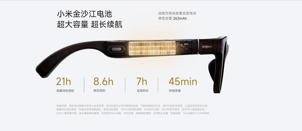 續航時間達 8.6 小時,但若使用連續錄像則只有 45 分鐘。