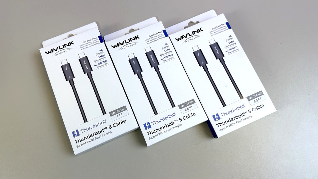 三種長度 Thunderbolt 5 傳輸線,適合不同場景用途需要。