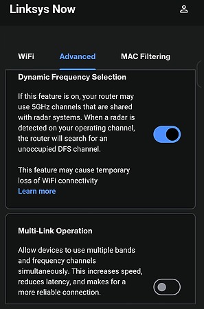 在網頁管理介面,將「Dynamic Frequency Selection (DFS)」設為啟用。