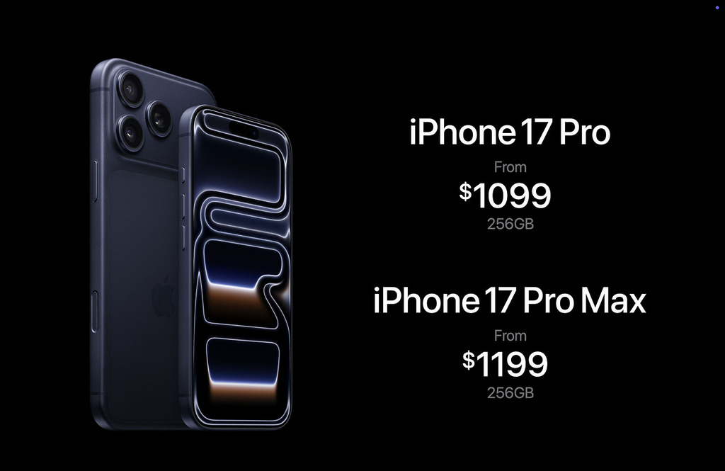 iPhone 17 Pro 升級到 256GB 開始,售價跟 iPhone 16 Pro 256GB 相同。