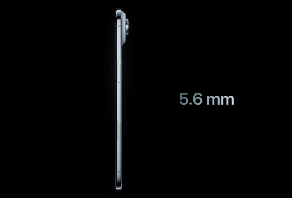 iPhone Air 機身最薄只有 5.6mm,是史上最薄的 iPhone。