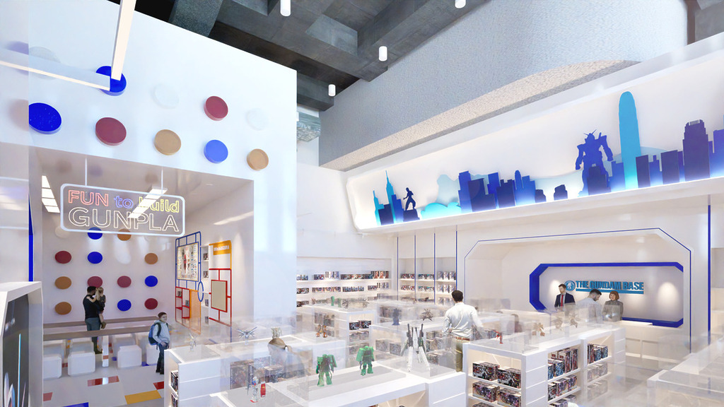 店內特別打造以香港特色景點為背景的情景模型，將香港標誌性景觀與高達機體巧妙結合。