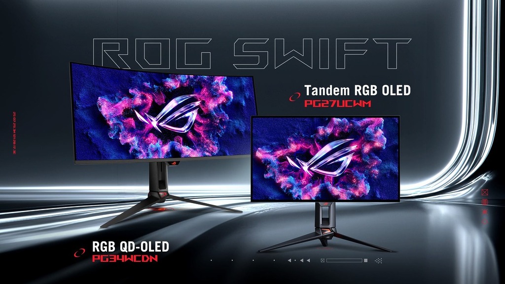ASUS ROG 將有三款電競屏幕:ROG Swift OLED PG27UCWM、ROG Swift OLED PG34WCDN 及 ROG Strix OLED XG34WCDMS 採用新技術的 OLED 面板。