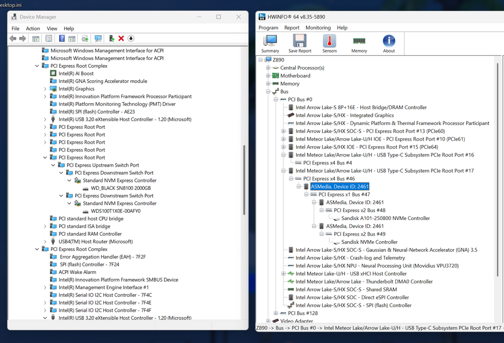 從《HWINFO64》的檢測可見是使用 ASMEDIA 轉換晶片