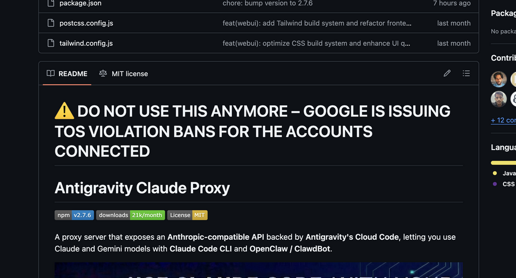 在 GitHub 上,有與 OpenClaw 相關插件專案開發者警告用家不要將 Claude 的 Pro 方案或 Gemini 的高階方案等付費 AI 服務接入 OpenClaw。