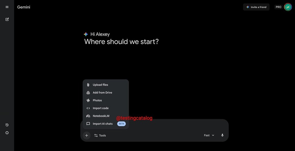 Gemini 上傳介面會多出匯入 AI 對話的選項。（圖片來源：TestingCatalog）