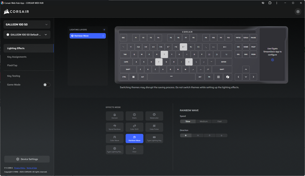鍵盤每個鍵的 RGB 燈效可以透過 Corsair Web Hub 逐一獨立設定,並且可分成多層 (Layer) 設定。