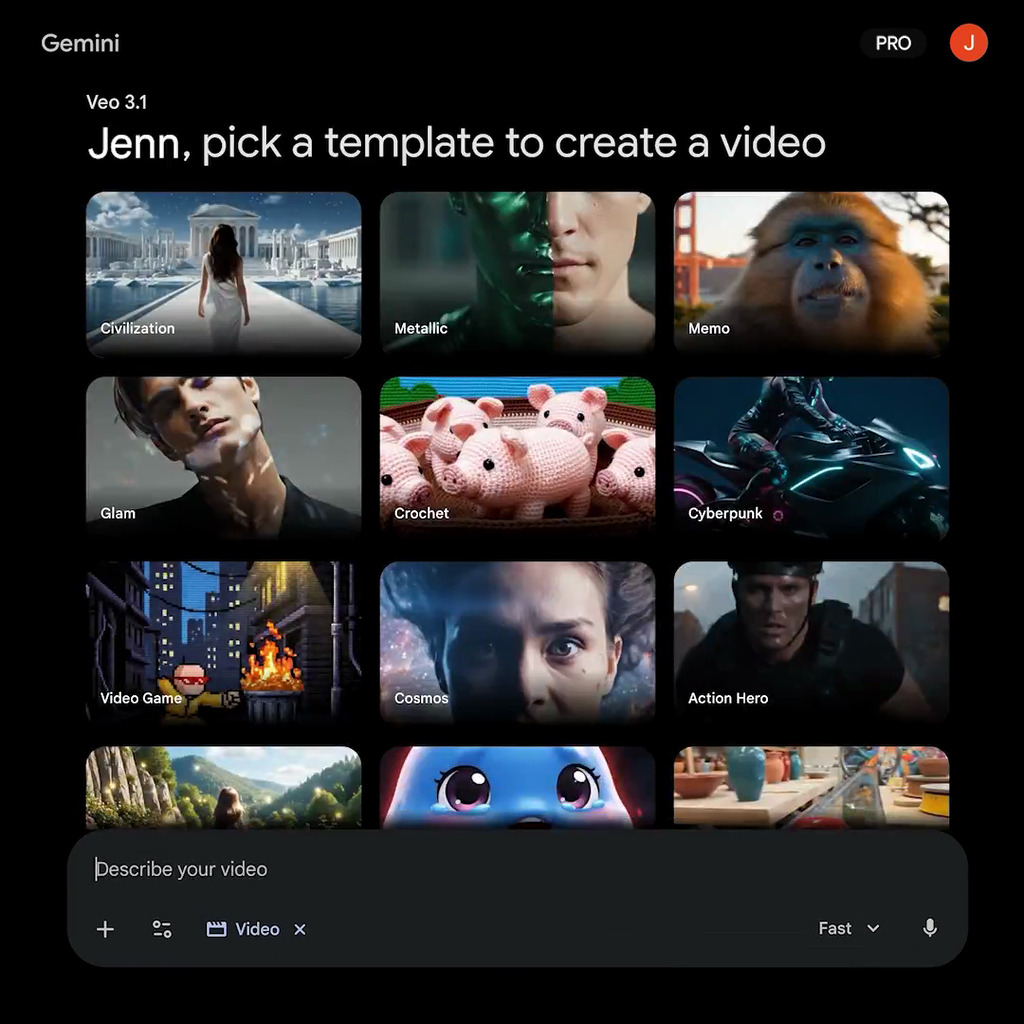 目前圖庫提供多個風格:文明、金屬、Cyberpunk、紅地毯等影片範本。