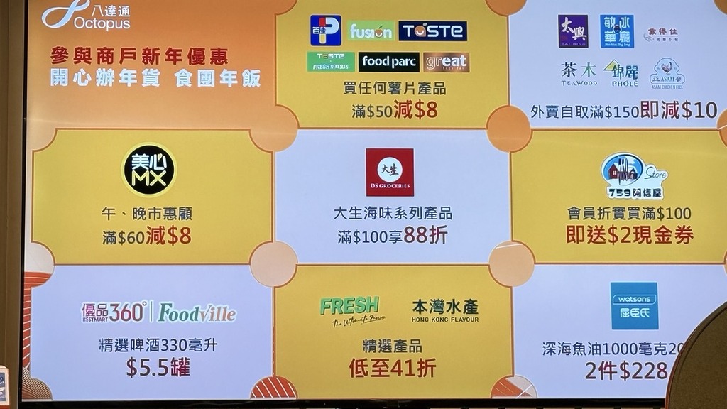 各參與商戶農曆年八達通優惠詳情。