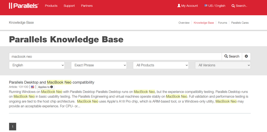 Parallels 團隊確認 MacBook Neo 能支援 Parallels Desktop。