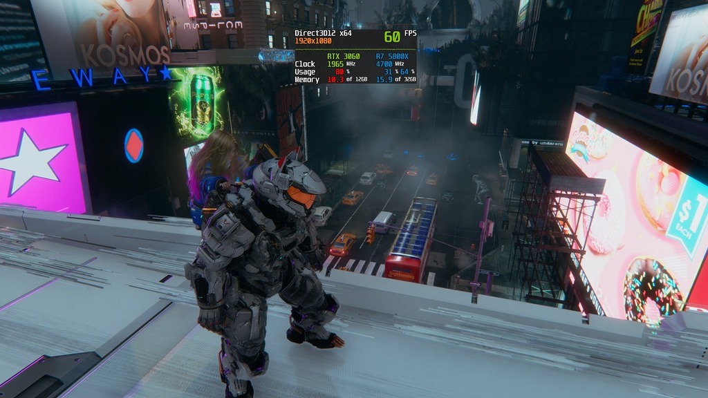 GeForce RTX 3060 12GB，FHD「畫質優先」＋ DLSS 畫質，鎖 60FPS 仍有冗餘 GPU 資源。