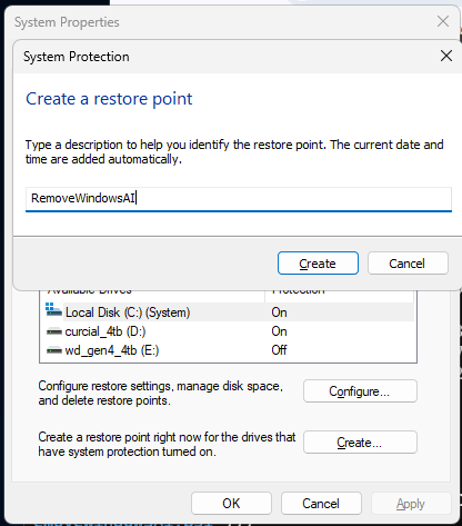 勾選 Backup Mode 的話可以建立還原點。