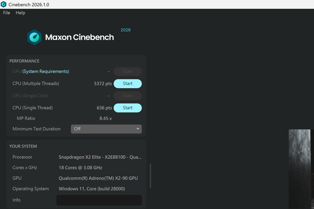 A14 的 Cinebench 2026 渲染表現 nT 為 5372