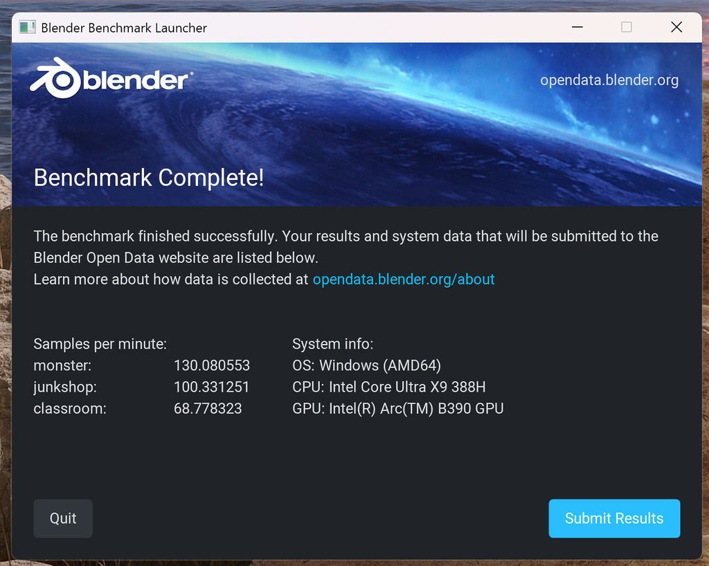 Blender CPU -classrom 得分 68.778。