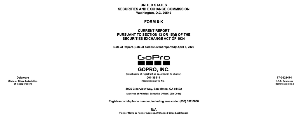 GoPro 向美國證券交易委員會提交文件,披露裁員計劃。