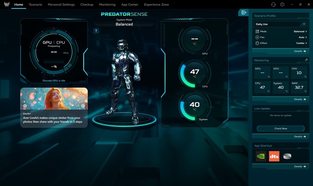 按下 PredatorSense 鍵即可打開專屬的 PredatorSense 軟件。
