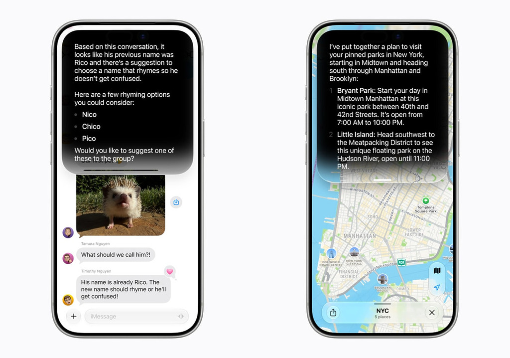 Siri AI 能夠回答與使用者螢幕上內容相關的問題，運用對個人情境的理解在各應用程式中進行搜尋，並透過廣泛的世界知識上網獲取最新資訊，進而生成有用的解答。