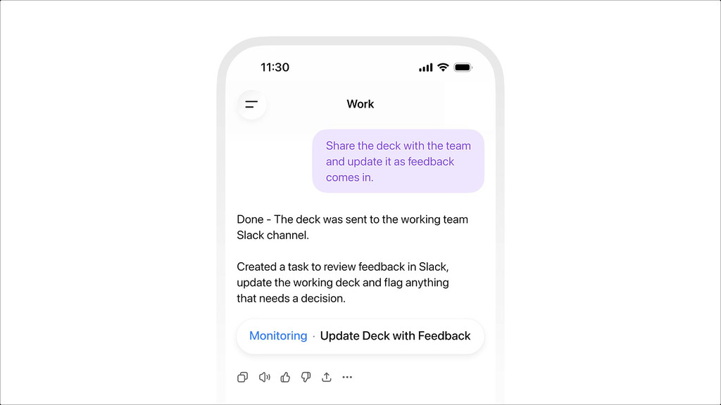 手機版 ChatGPT App 一樣可以用到 ChatGPT Work，這就可以在上班乘車時完成工作。