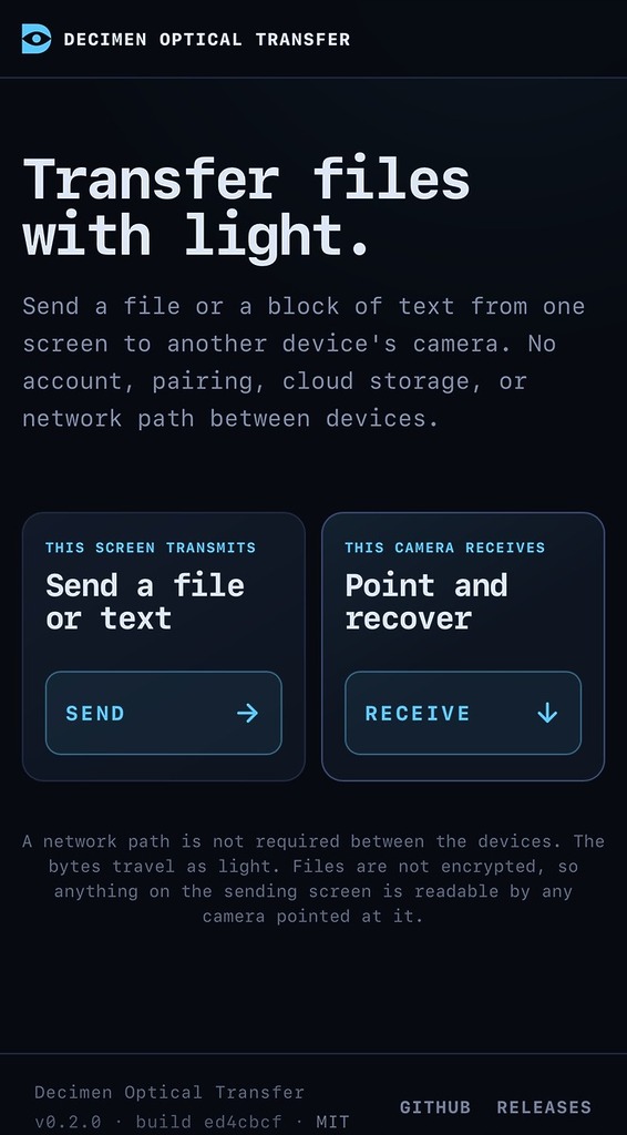 1. 以 Safari 連接 decimen.app，點擊右邊的 RECEIVE；