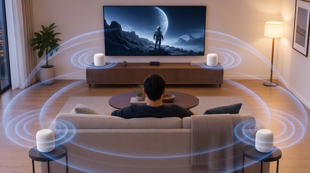 根據 audioOS 27 拆解出來的程式碼顯示，Apple 新一代的系統架構支援將兩組立體聲 HomePod 整合為「左前、右前、左後、右後」的 4 聲道環繞配置。