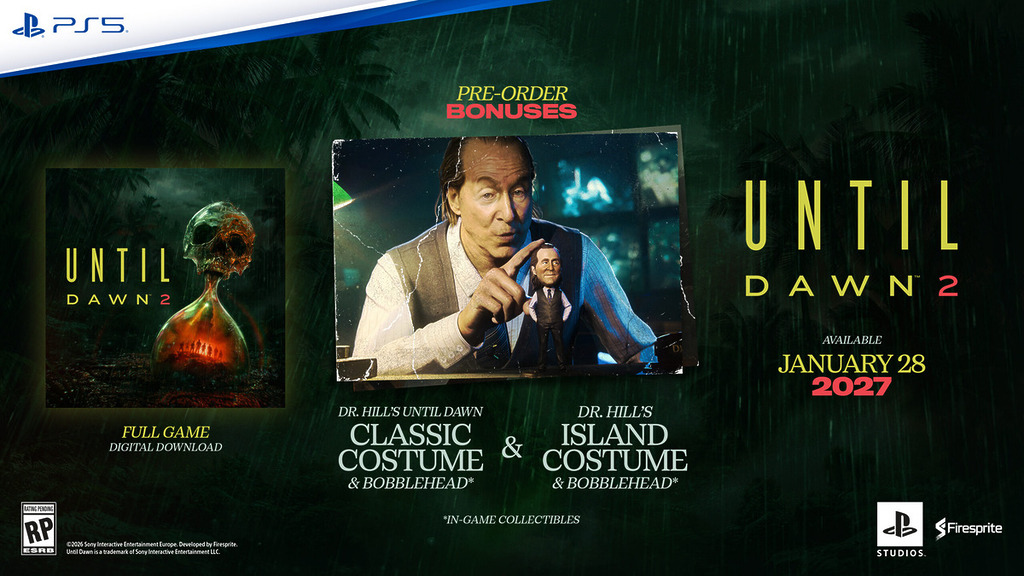 《Until Dawn 2》將於 1 月 28 日推出——本作故事由 AdHoc Studio（《Dispatch》的創作團隊）共同打造，將於 1 月 28 日在 PS5 推出。9 月 10 日起開放預購；標準版（光碟版／數位版）建議零售價為港幣 $278；數位豪華版建議零售價為港幣 $328。